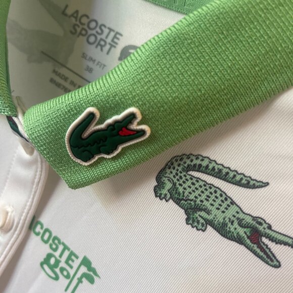 Lacoste Women's Golf Slim-Fit All-Over Crocodile Print Polo Shirt White Size 38 - Picture 2 of 6